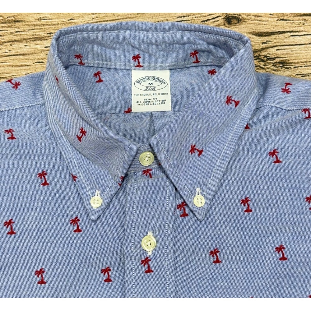 Brooks Brothers Shirt M Slim Fit Dress Palm Tree AOP Preppy Oxford OCBD Supima